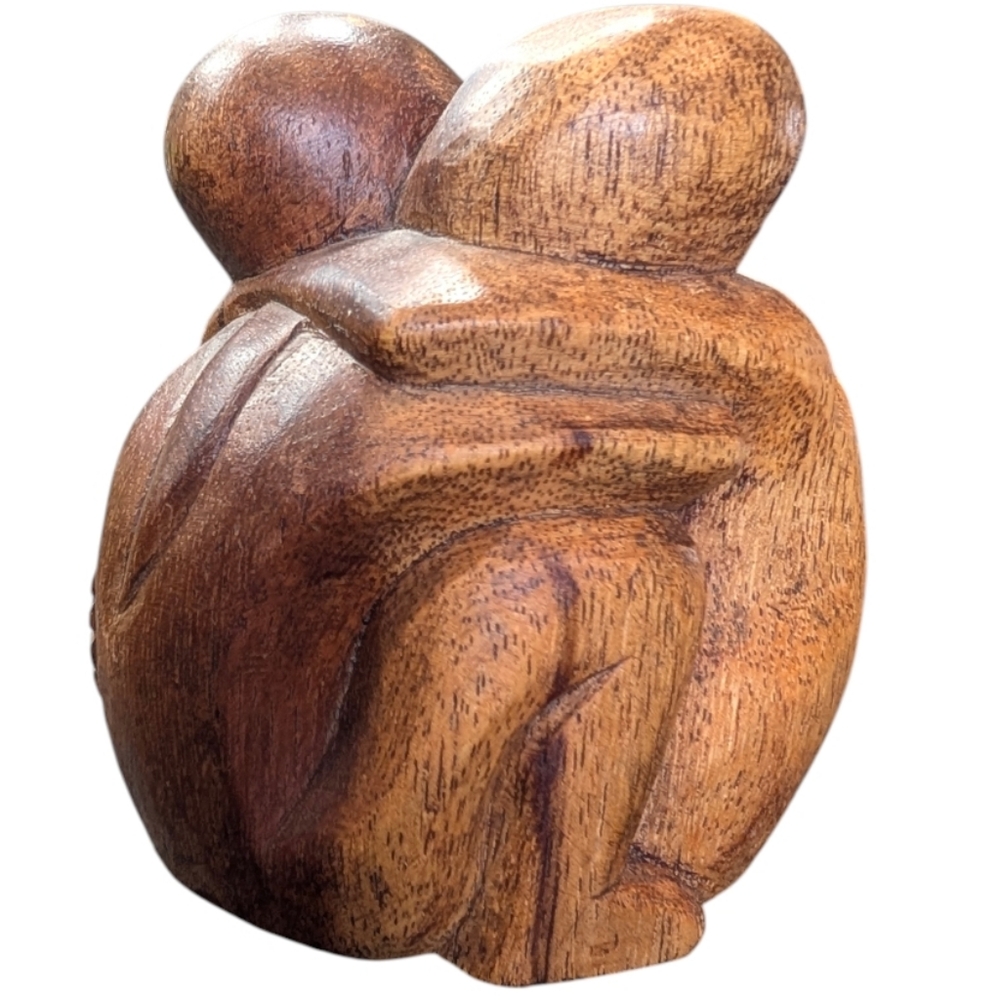 Vintage MCM Hand Carved Wooden Primitive Sculpture. "Lovers"